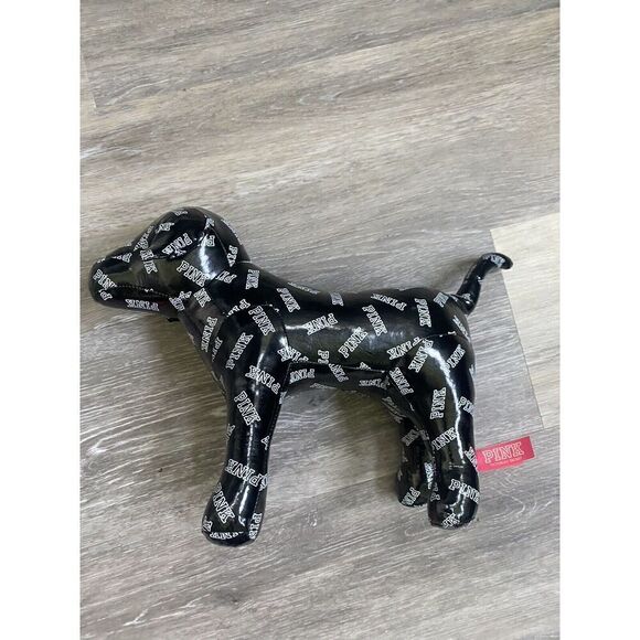Victorias Secret Pink Logo 13” Dog Plush "Black" Vinyl Stuffed Animal - Picture 1 of 3